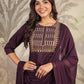 Janasya Dark Cotton Blend Yoke Embroidery Straight Kurta Set | Swadesiicart