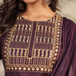 Janasya Dark Cotton Blend Yoke Embroidery Straight Kurta Set | Swadesiicart