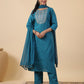 Janasya Bright Cotton Blend Embroidered Straight Kurta Set | Swadesiicart