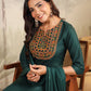 Janasya Dark Cotton Blend Yoke Embroidery Straight Kurta Set | Swadesiicart