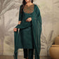 Janasya Dark Cotton Blend Yoke Embroidery Straight Kurta Set | Swadesiicart