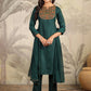 Janasya Dark Cotton Blend Yoke Embroidery Straight Kurta Set | Swadesiicart