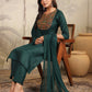 Janasya Dark Cotton Blend Yoke Embroidery Straight Kurta Set | Swadesiicart