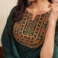 Janasya Dark Cotton Blend Yoke Embroidery Straight Kurta Set | Swadesiicart