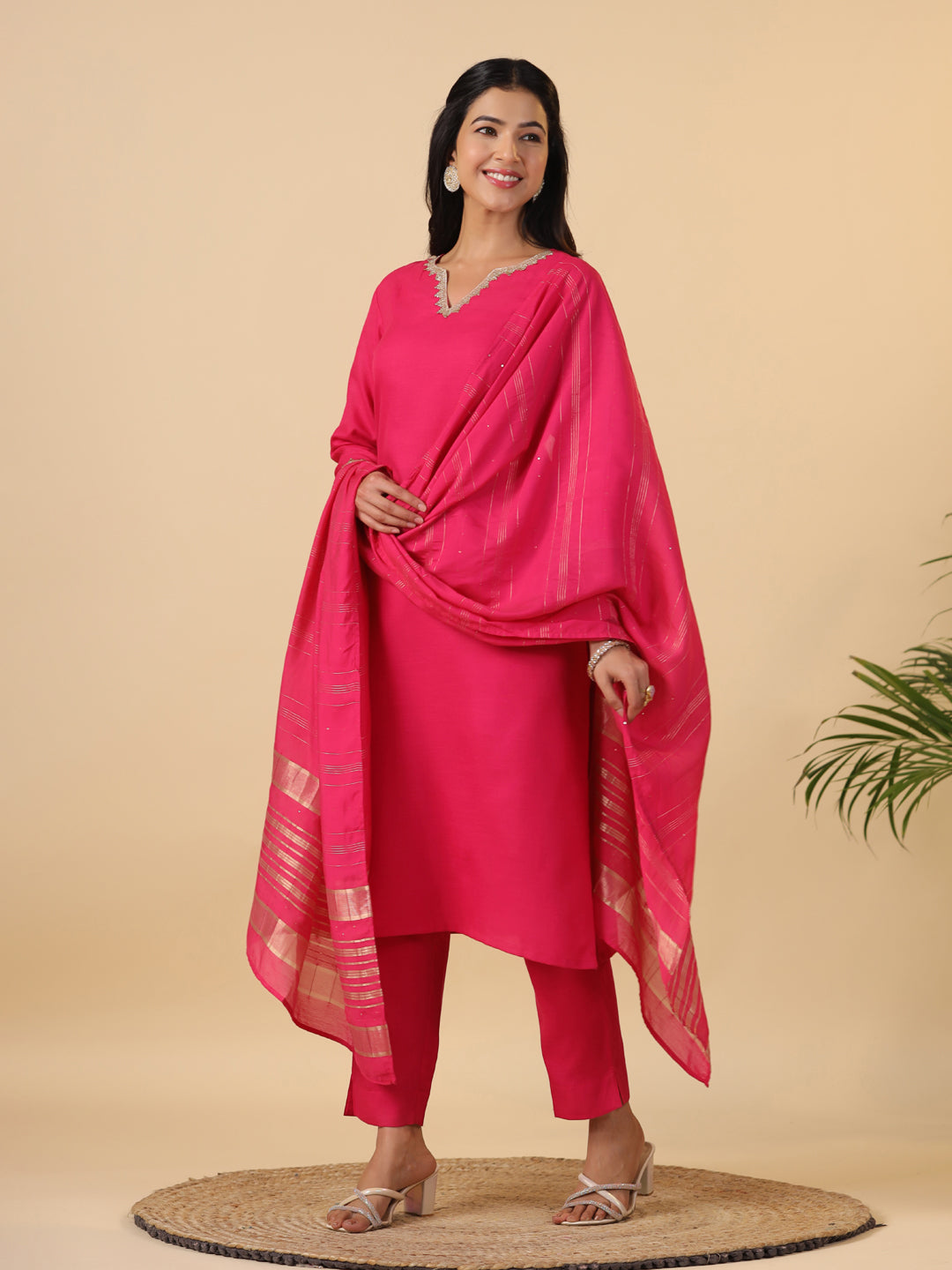Janasya Bright Cotton Blend Solid Straight Kurta Set | Swadesiicart