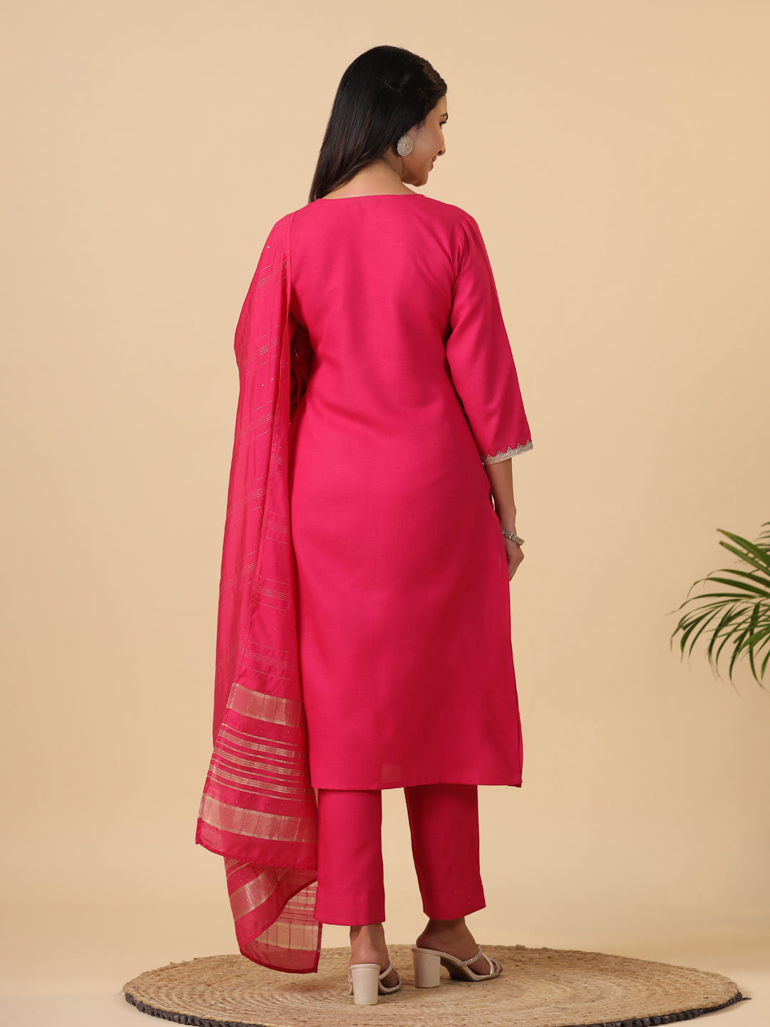Janasya Bright Cotton Blend Solid Straight Kurta Set | Swadesiicart