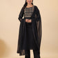 Janasya Dark Cotton Blend Yoke Embroidery Straight Kurta Set | Swadesiicart