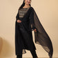 Janasya Dark Cotton Blend Yoke Embroidery Straight Kurta Set | Swadesiicart