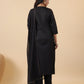 Janasya Dark Cotton Blend Yoke Embroidery Straight Kurta Set | Swadesiicart