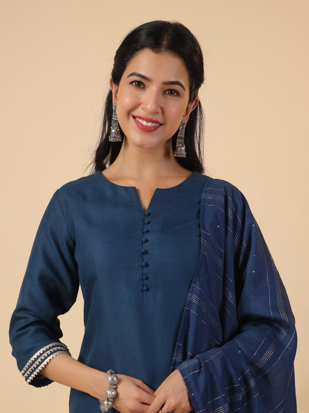 Janasya Dark Cotton Blend Solid Straight Kurta Set | Swadesiicart