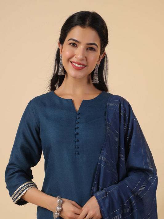 Janasya Dark Cotton Blend Solid Straight Kurta Set | Swadesiicart