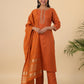 Janasya Dark Cotton Blend Yoke Design Straight Kurta Set | Swadesiicart