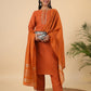 Janasya Dark Cotton Blend Yoke Design Straight Kurta Set | Swadesiicart
