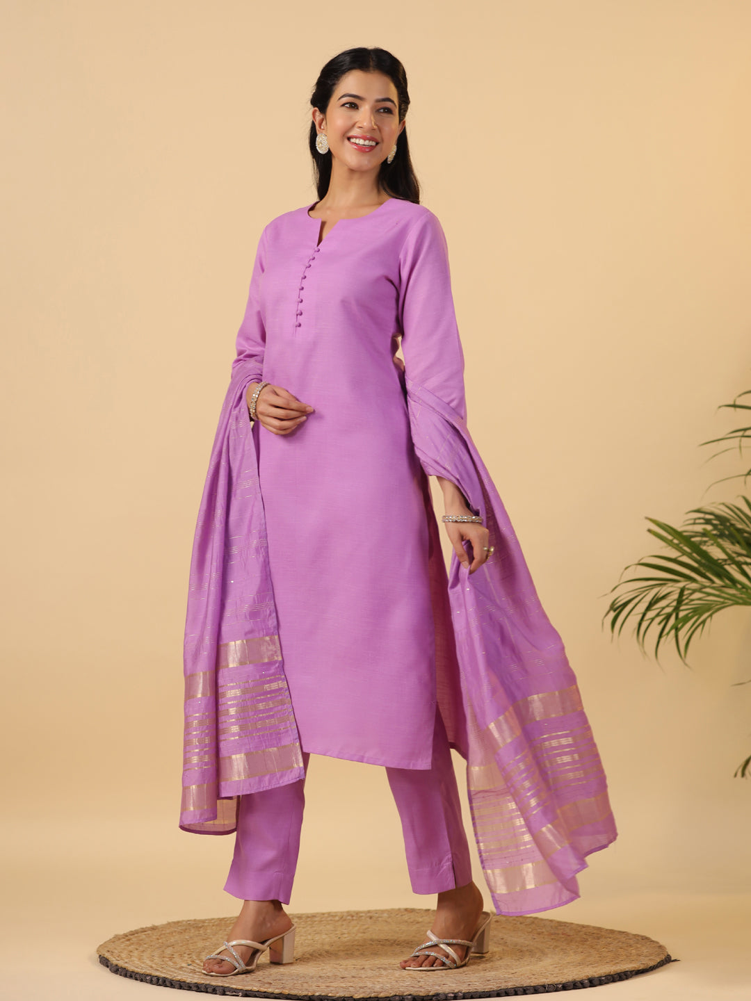 Janasya Light Cotton Blend Solid Straight Kurta Set | Swadesiicart