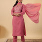 Janasya Light Cotton Blend Yoke Embroidery Straight Kurta Set | Swadesiicart