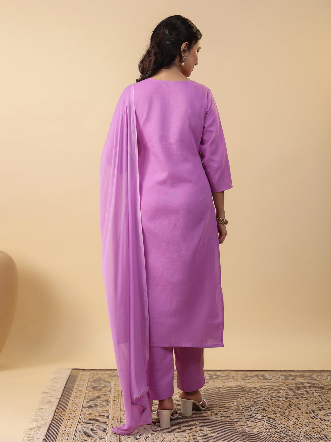 Janasya Bright Cotton Blend Yoke Embroidery Straight Kurta Set | Swadesiicart