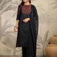Janasya Dark Cotton Blend Yoke Embroidery Straight Kurta Set | Swadesiicart