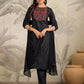 Janasya Dark Cotton Blend Yoke Embroidery Straight Kurta Set | Swadesiicart