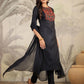 Janasya Dark Cotton Blend Yoke Embroidery Straight Kurta Set | Swadesiicart