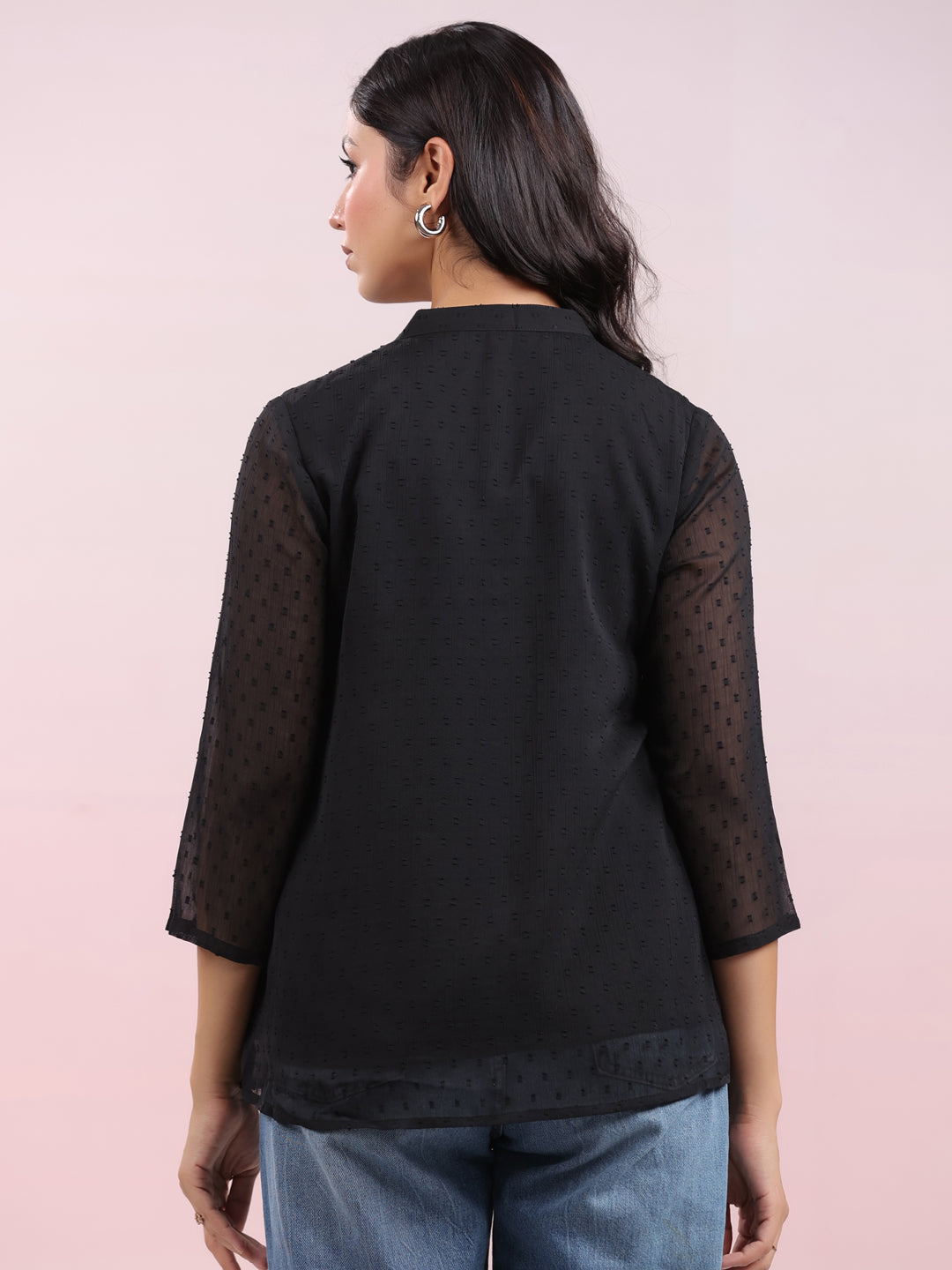 Janasya Dark Dobby Chiffon Solid Regular Top | Swadesiicart