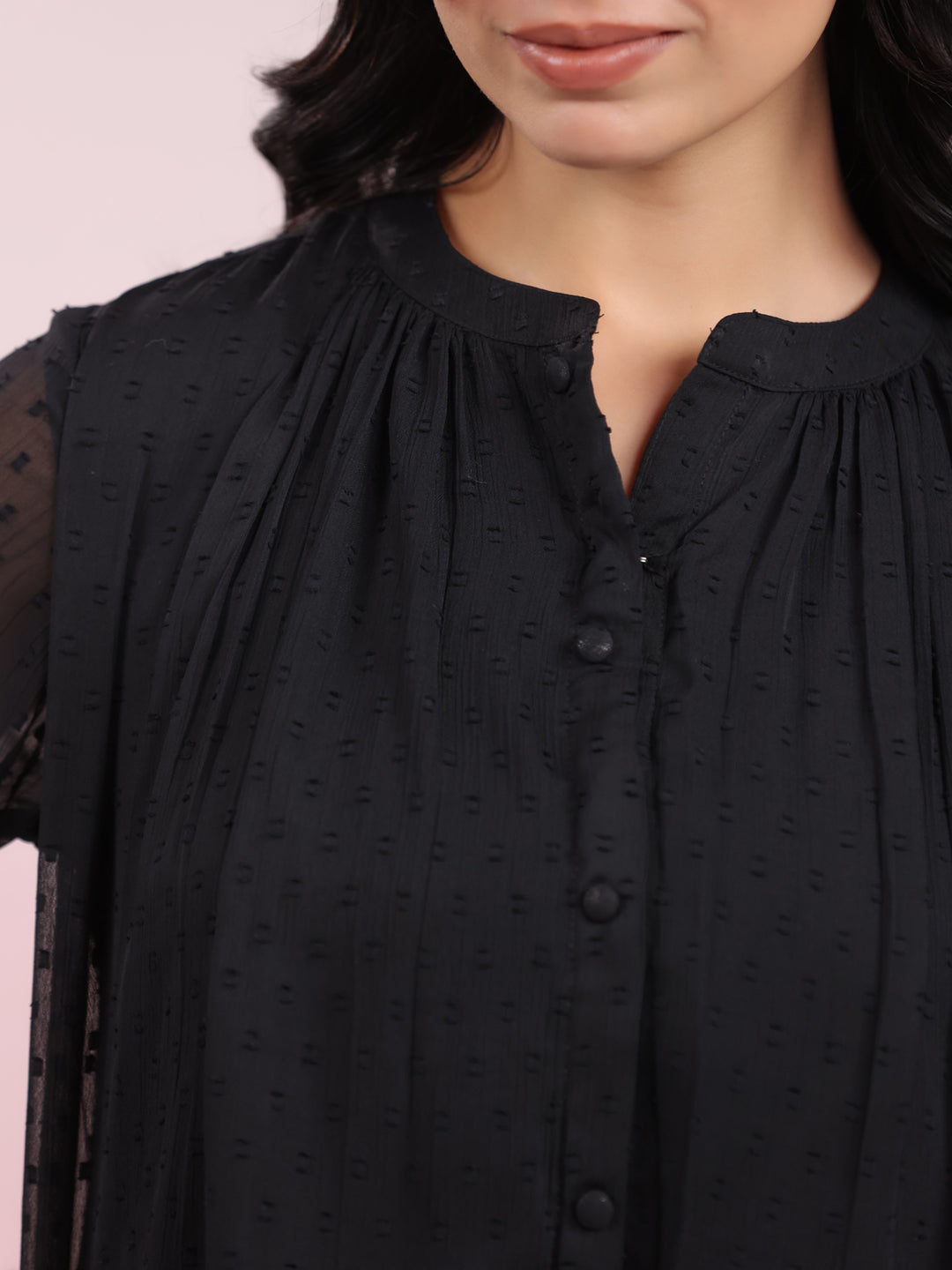 Janasya Dark Dobby Chiffon Solid Regular Top | Swadesiicart