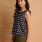 Janasya Dark Cotton Floral Regular Top | Swadesiicart