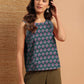 Janasya Dark Cotton Floral Regular Top | Swadesiicart