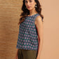Janasya Dark Cotton Floral Regular Top | Swadesiicart