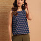 Janasya Dark Cotton Floral Straight Top | Swadesiicart