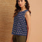 Janasya Dark Cotton Floral Straight Top | Swadesiicart