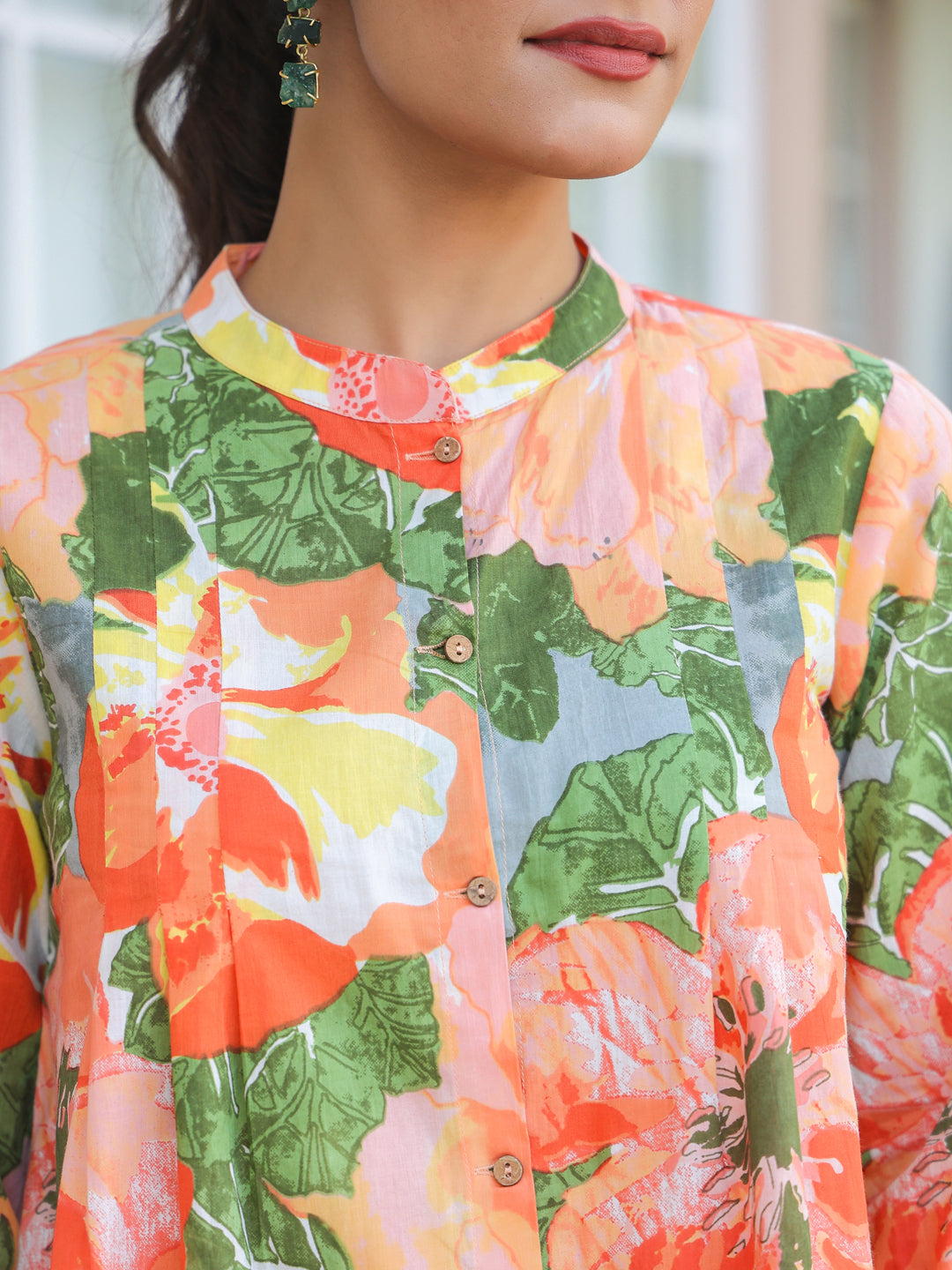 Janasya Bright Cotton Floral A-Line Tunic | Swadesiicart