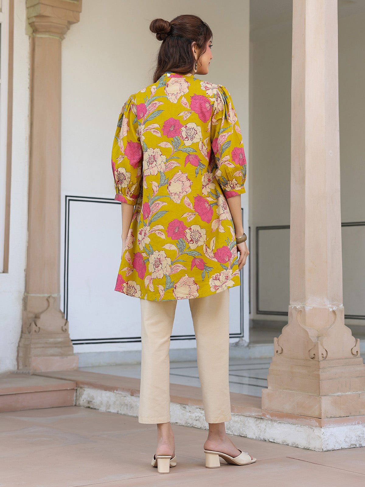 Janasya Bright Cotton Floral A-Line Tunic | Swadesiicart