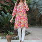 Janasya Bright Cotton Floral A-Line Tunic | Swadesiicart