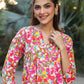 Janasya Bright Cotton Floral A-Line Tunic | Swadesiicart