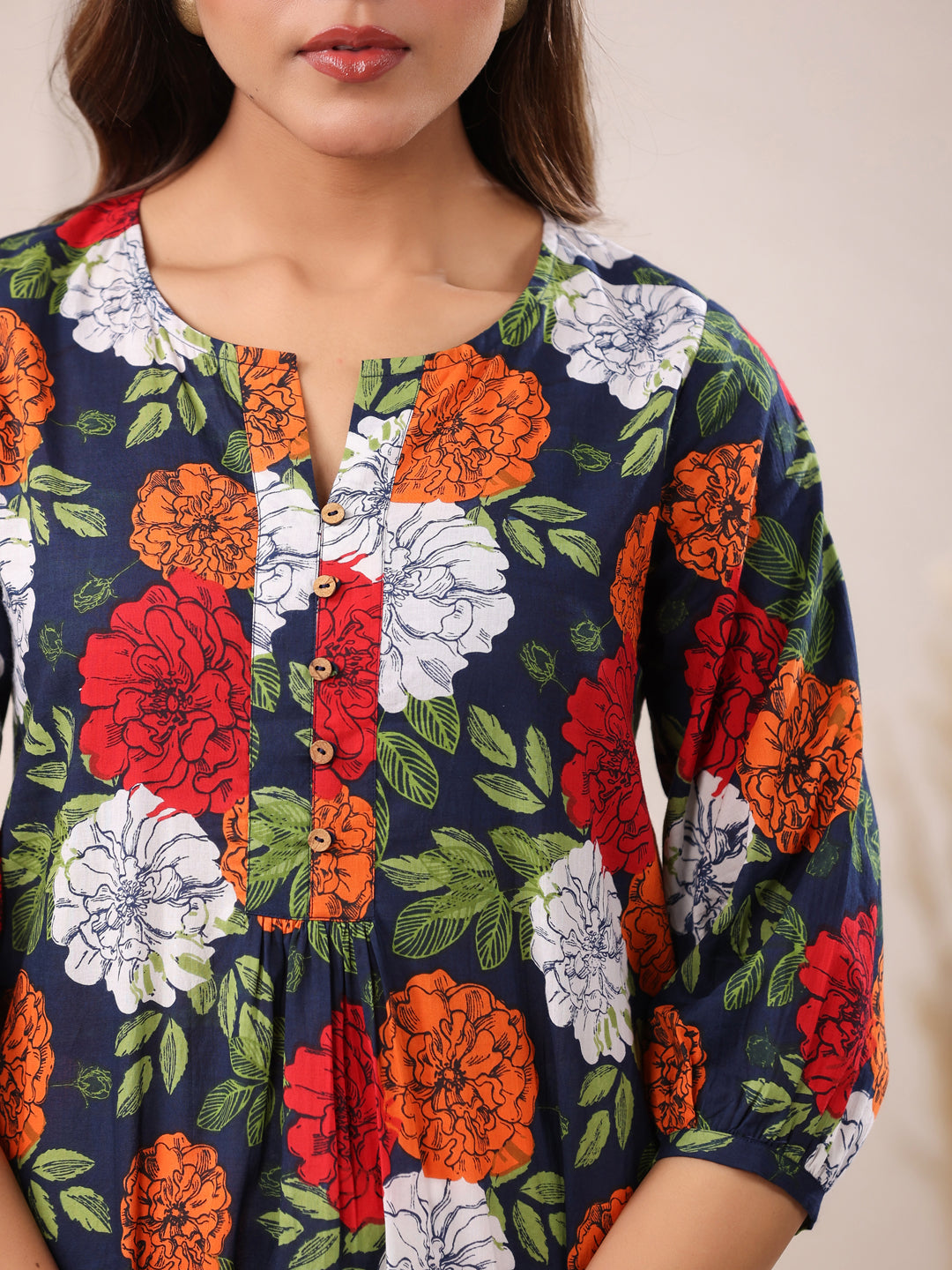 Janasya Bright Cotton Floral A-Line Tunic | Swadesiicart
