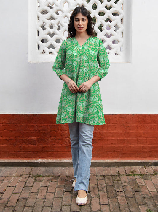 Janasya Dark Georgette Floral A-Line Tunic | Swadesiicart