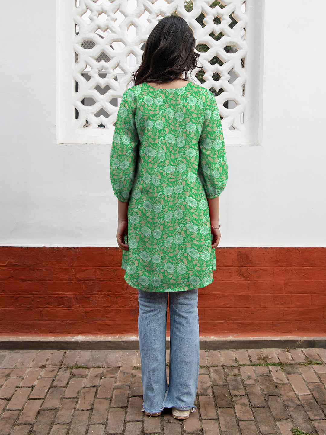 Janasya Dark Georgette Floral A-Line Tunic | Swadesiicart