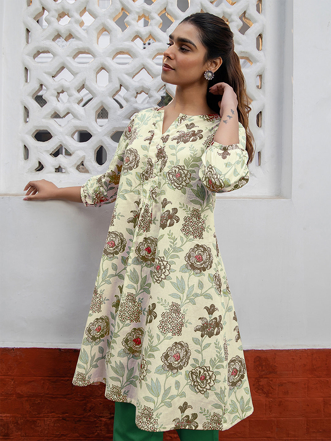 Janasya Light Cotton Floral A-Line Tunic | Swadesiicart