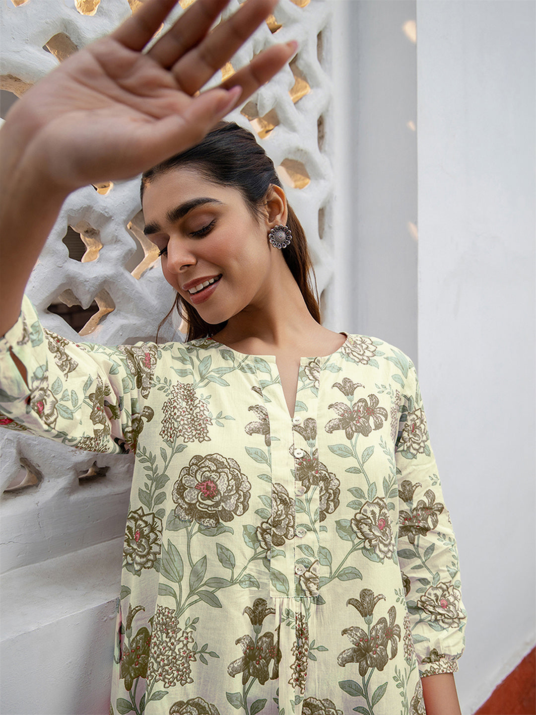 Janasya Light Cotton Floral A-Line Tunic | Swadesiicart
