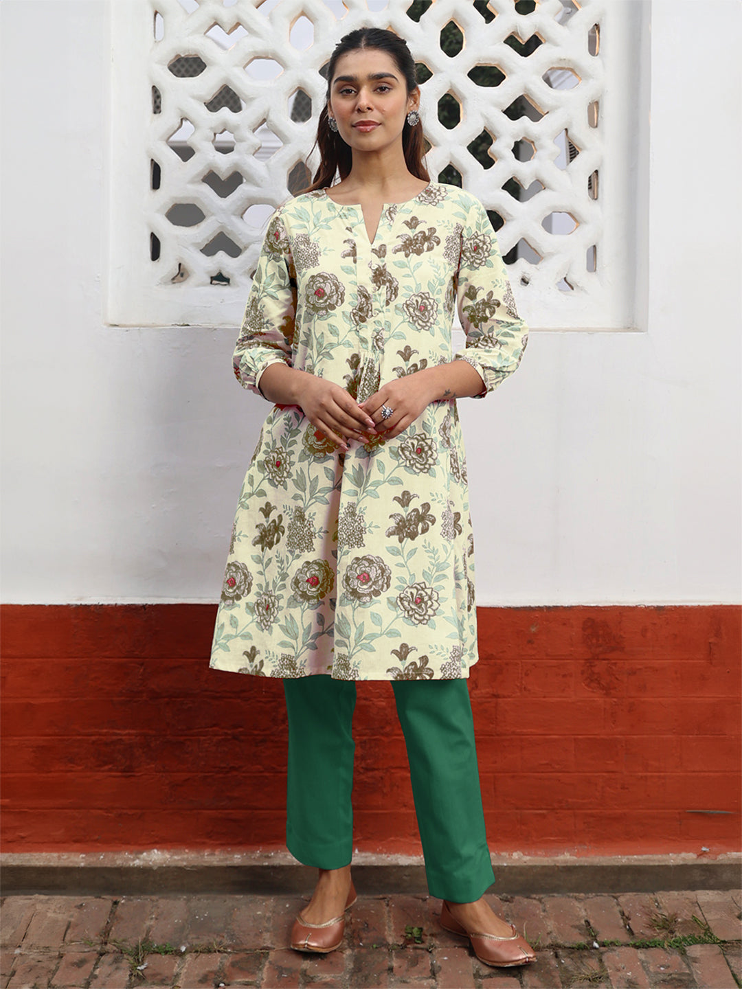 Janasya Light Cotton Floral A-Line Tunic | Swadesiicart