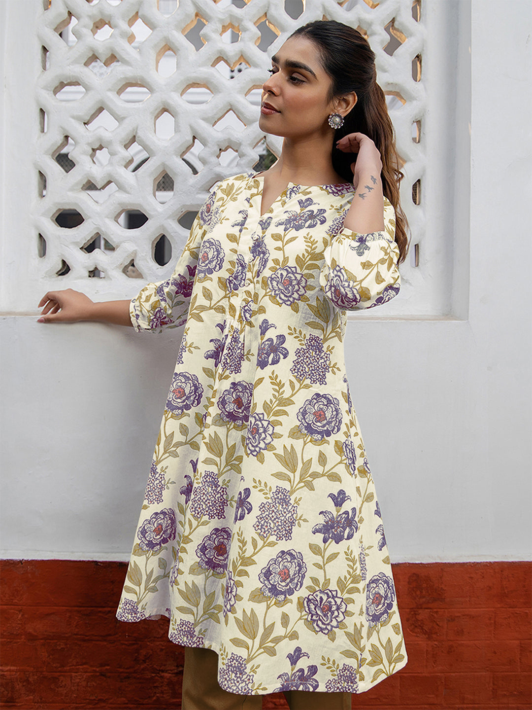 Janasya Light Cotton Floral A-Line Tunic | Swadesiicart