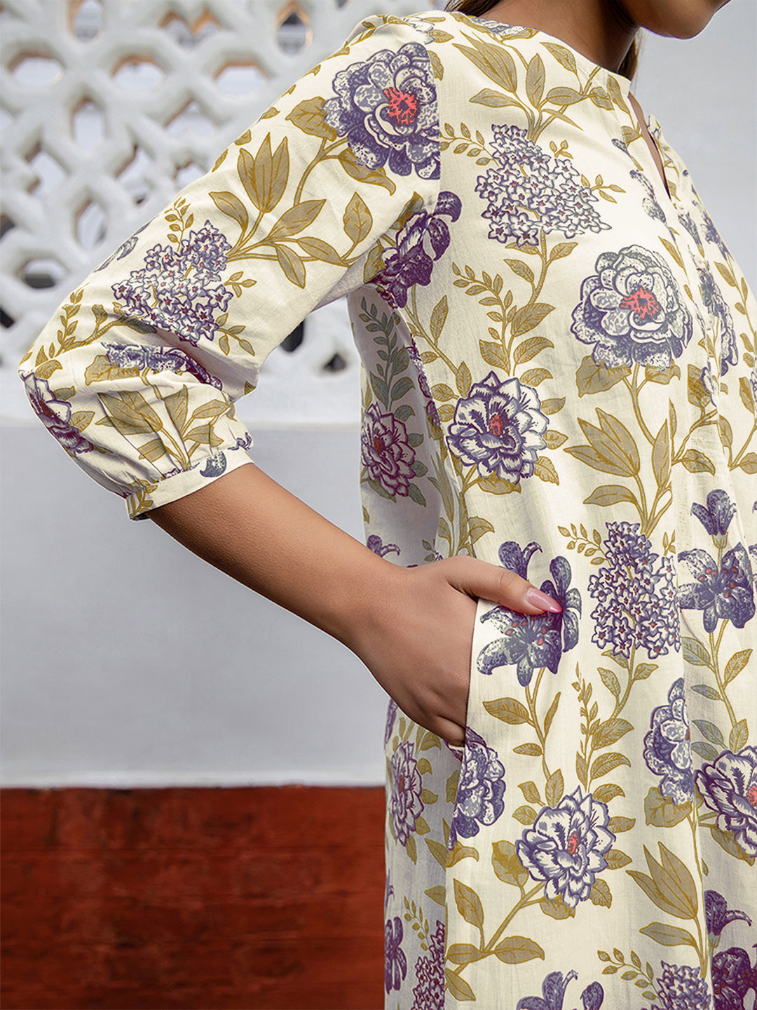 Janasya Light Cotton Floral A-Line Tunic | Swadesiicart