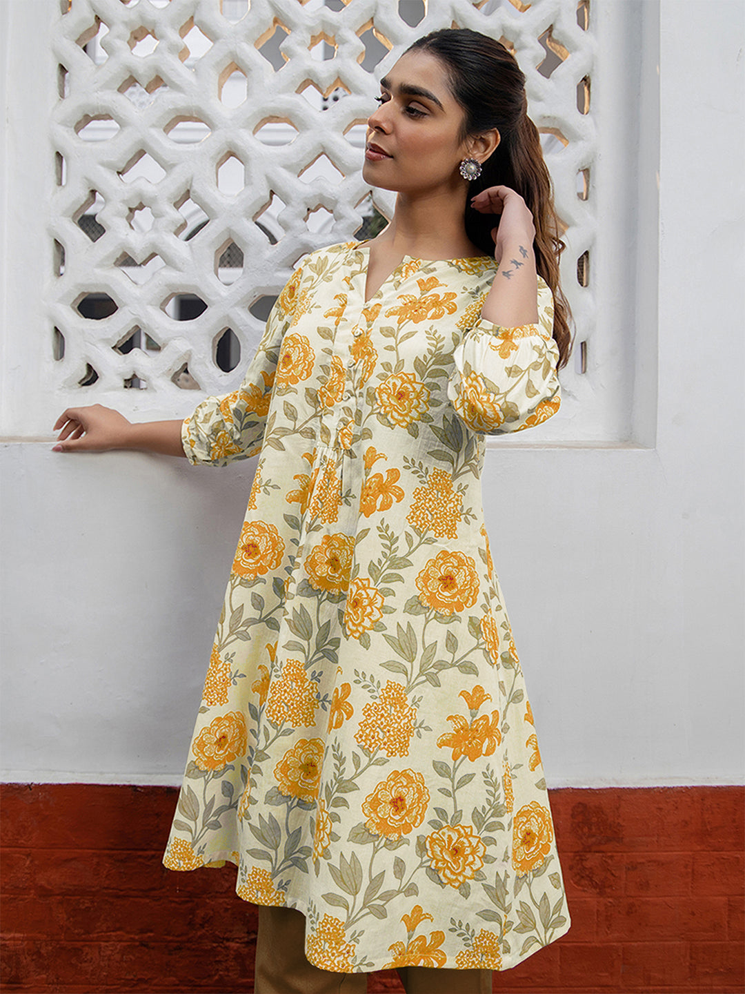 Janasya Light Cotton Floral A-Line Tunic | Swadesiicart