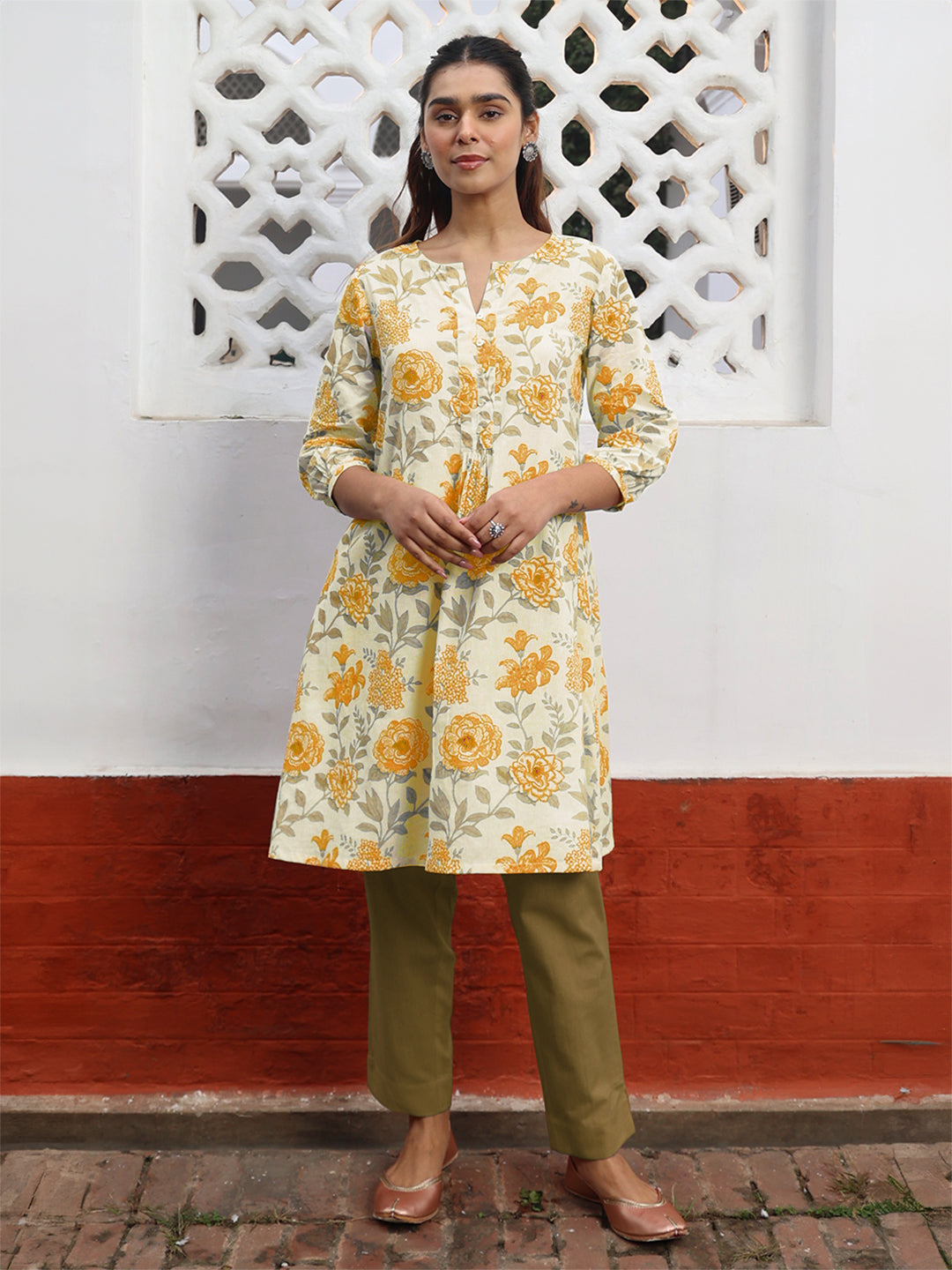 Janasya Light Cotton Floral A-Line Tunic | Swadesiicart