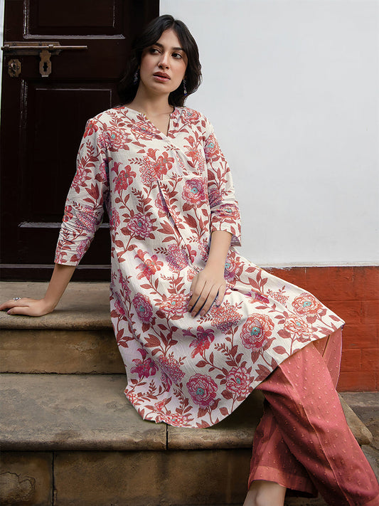Janasya Light Cotton Floral A-Line Tunic | Swadesiicart