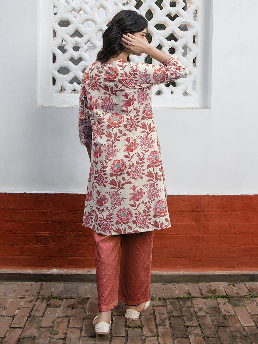 Janasya Light Cotton Floral A-Line Tunic | Swadesiicart