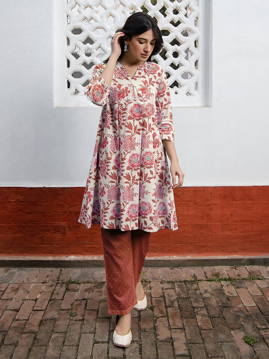 Janasya Light Cotton Floral A-Line Tunic | Swadesiicart