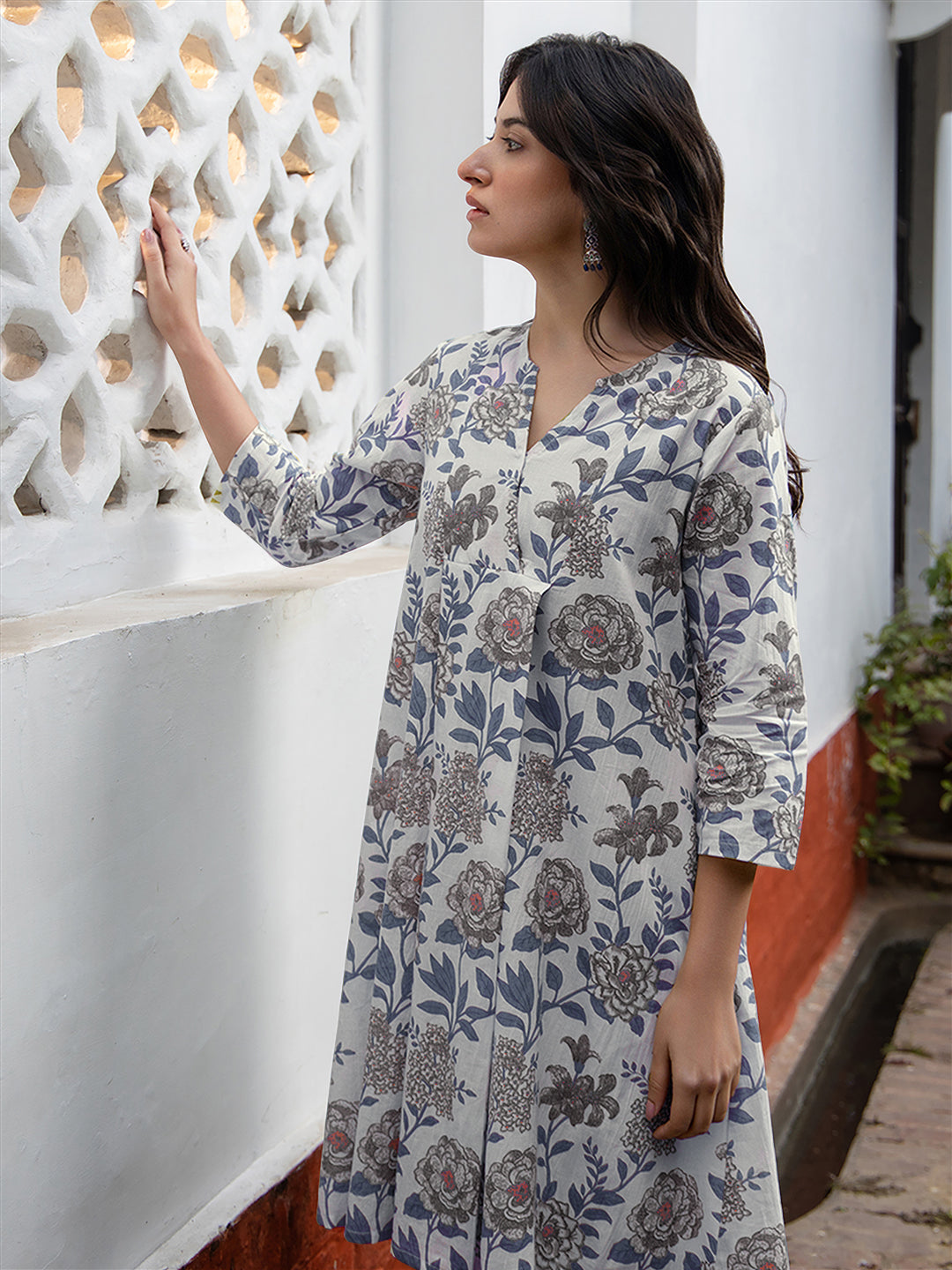 Janasya Light Cotton Floral A-Line Tunic | Swadesiicart