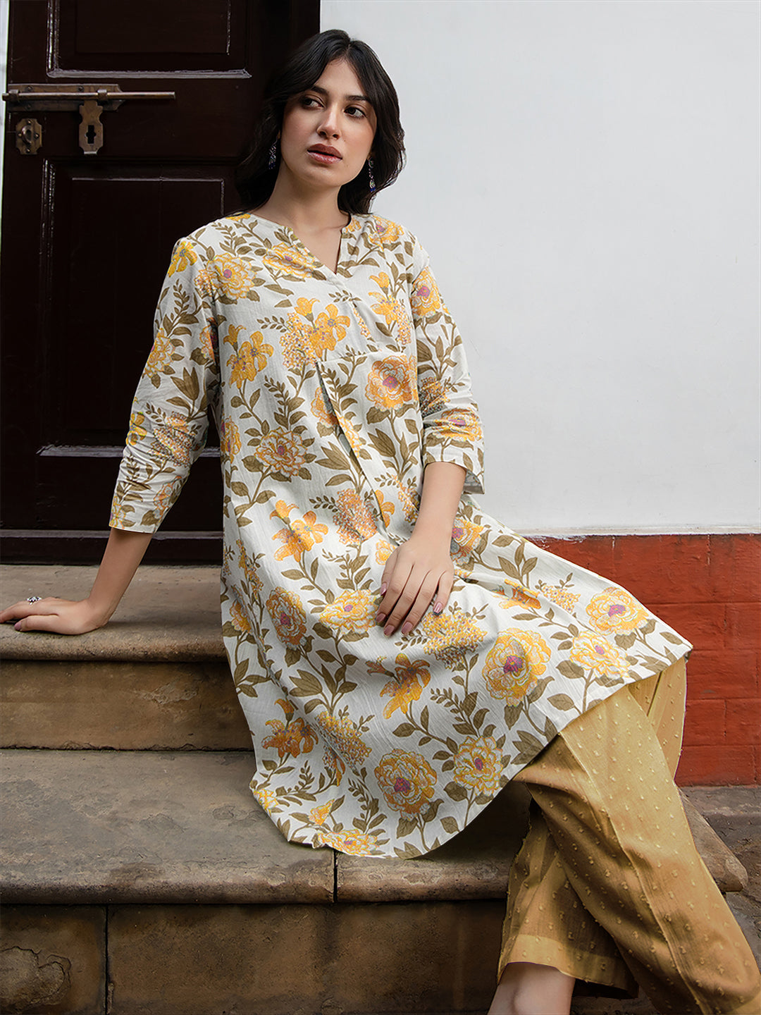 Janasya Light Cotton Floral A-Line Tunic | Swadesiicart