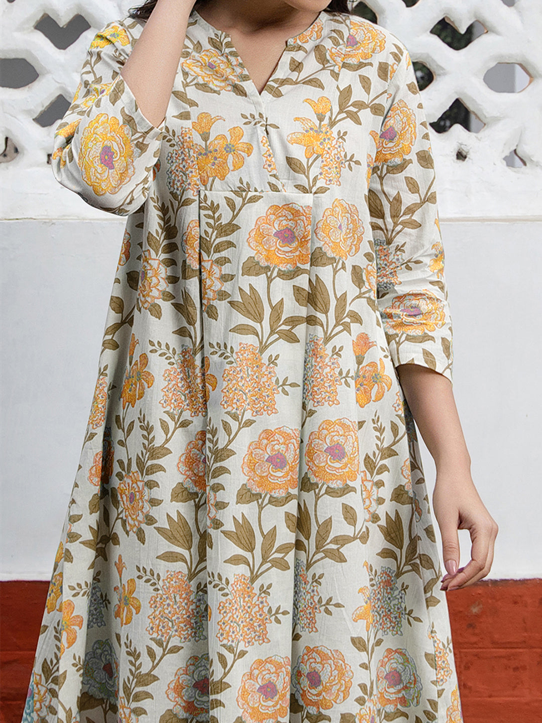 Janasya Light Cotton Floral A-Line Tunic | Swadesiicart